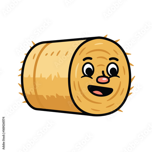 A cartoon round bale of hay with a friendly face