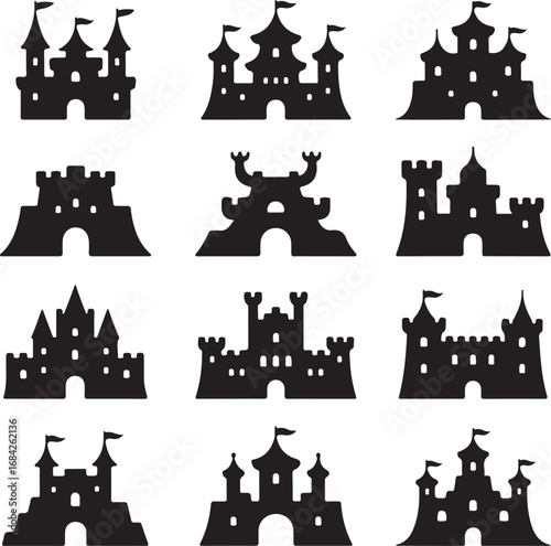 Collection of Fantasy Castle Silhouettes fortress palace