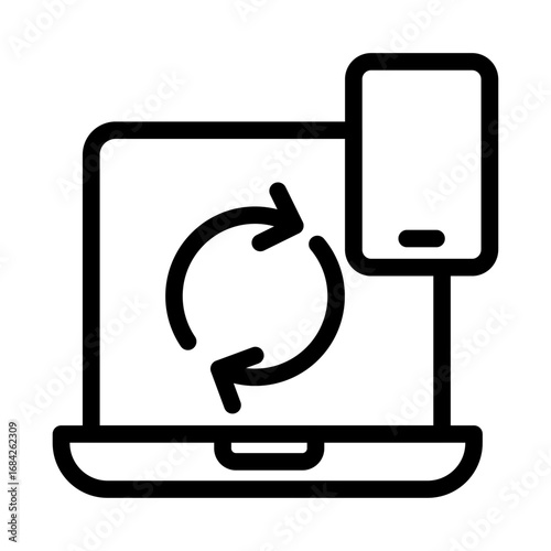 Laptop & Mobile Sync Line Icon of Cross-platform Syncing Icon Set