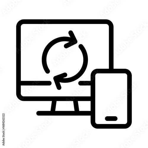 Desktop Integration Line Icon of Cross-platform Syncing Icon Set