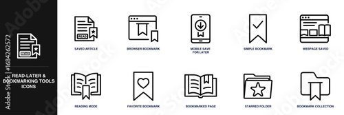 Read-later & Bookmarking Tools Line Icon Set
