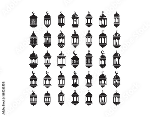 Islamic Lantern Silhouette Icon Collection

