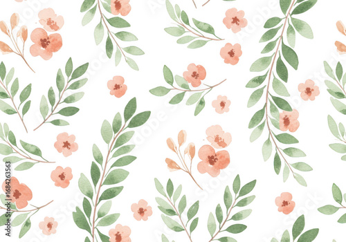 Delicate peach blossom branches adorned with green leaves scattered across a dark canvas transparent background