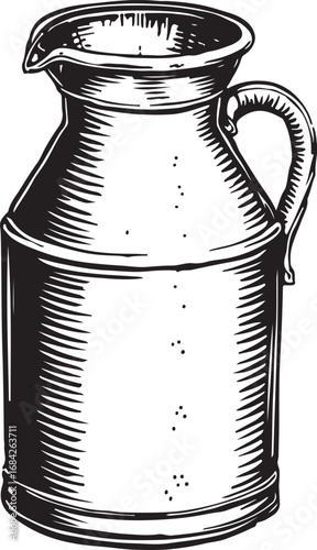 Vintage Milk Can Illustration with Handle and Spout Black and White Graphic Design Element for Dairy Products or Farm Fresh Branding