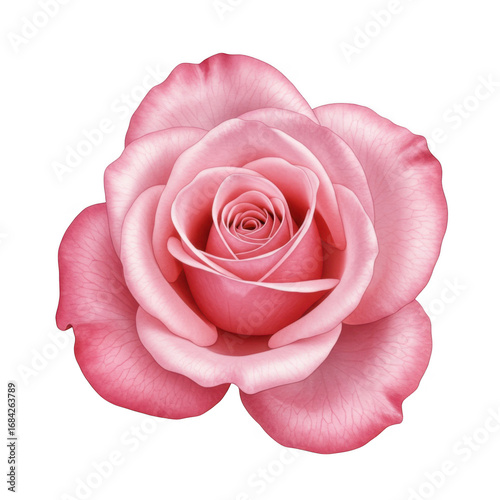 Beautiful pink rose bloom with delicate petals detailed close-up realistic floral photography transparent background