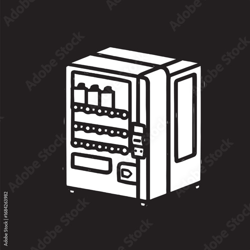 White Vending Machine Illustration on Black Background Providing Easy Access to Drinks and Snacks for Convenience Stores