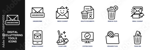 Digital Decluttering Tools Line Icon Set