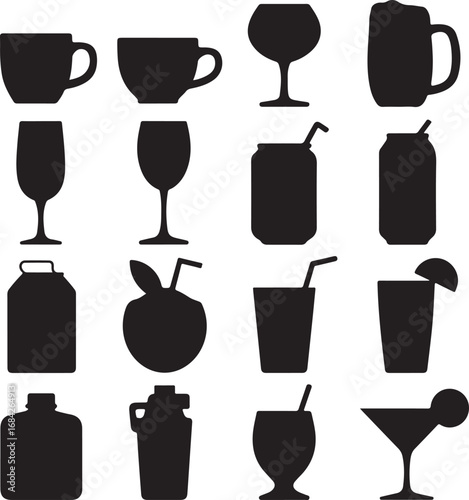 Assortment of beverage and drink container silhouettes drinks beverages