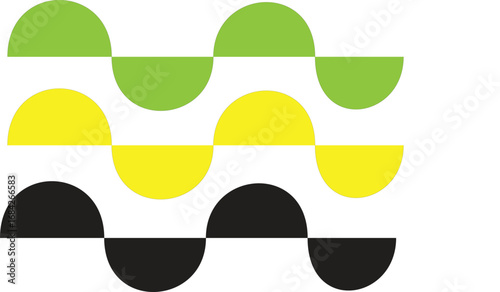 Abstract Wavy Pattern Design with Vibrant Green, Yellow, and Black Semicircles Creating a Dynamic Visual Motif