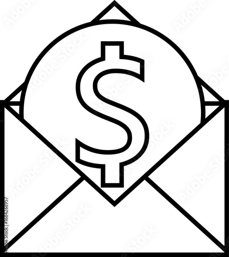 envelope icon containing dollar coins on a white background