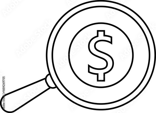 magnifying glass icon and dollar coin icon with white background
