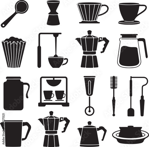 Coffee Making Utensils and Equipment Silhouette Collection coffee spoon jigger