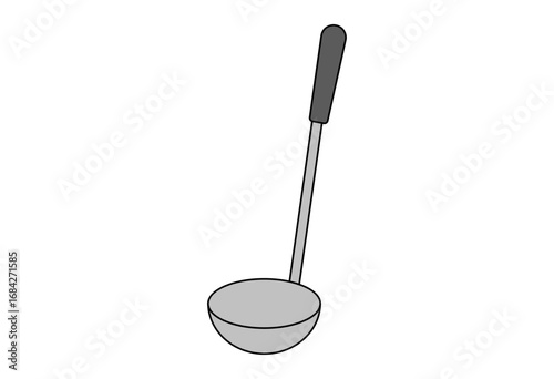 Simple ladle kitchen utensil illustration for cooking, food preparation, soup serving, recipe content, household kitchenware, restaurant menu design, and culinary education materials isolated on white