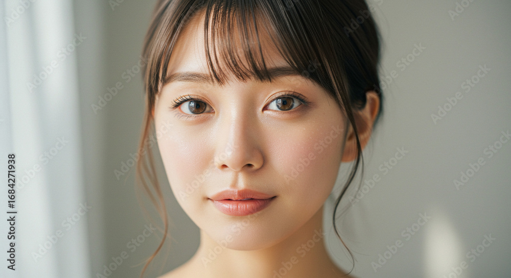 Naklejka premium 日本人女性のポートレート、スキンケア・美容・ナチュラルメイクイメージ