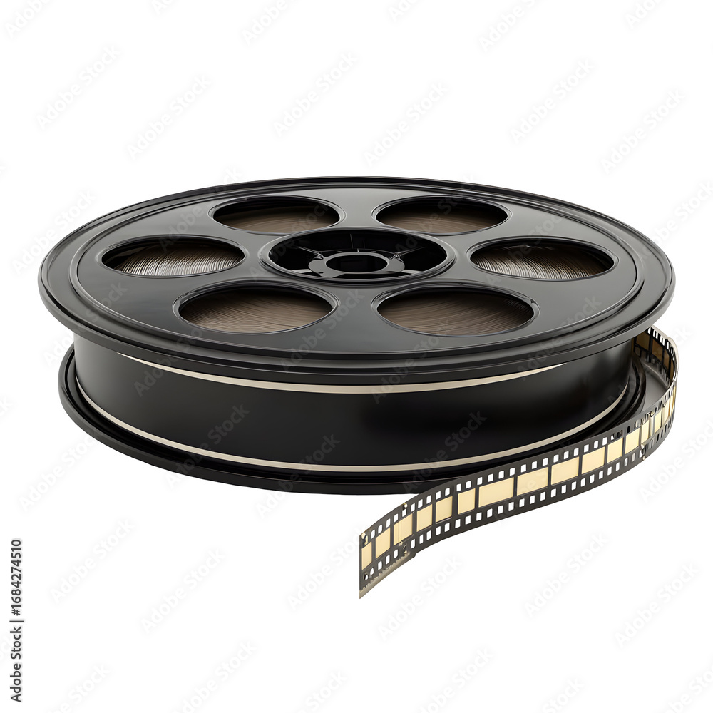 Obraz premium Vintage movie film reel isolated on black background in dramatic studio light