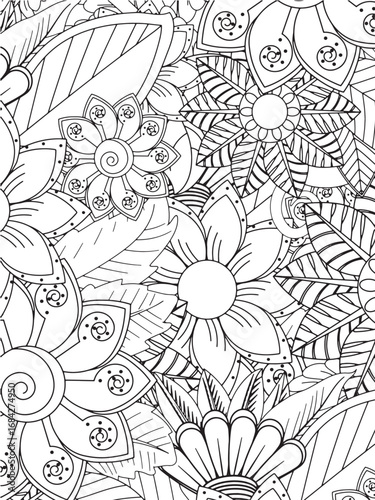 Doodle botanical vector coloring pages for adults and kids and kdp 