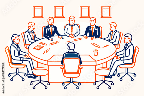 Dynamic business meeting of executives collaborating around a conference table discussing strategy