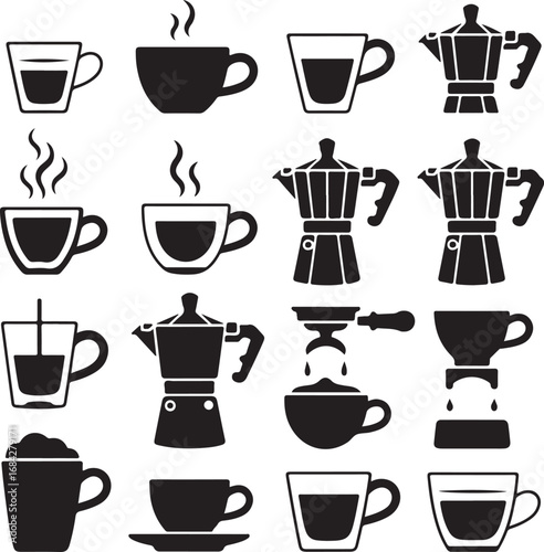 Coffee making icons for espresso, moka pot, and hot beverages Keywords: coffee, espresso, moka