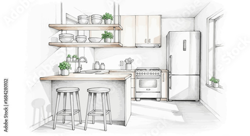 Charming kitchen illustration showcasing elegant design and arrangement