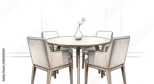 Elegant dining area featuring a round table and comfortable armchairs