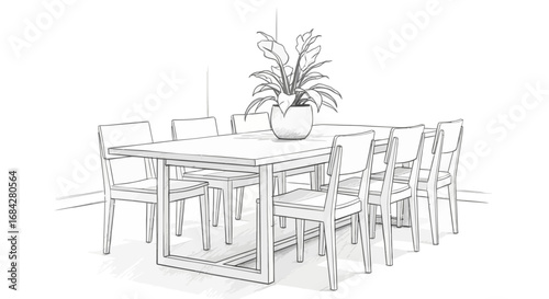 Elegant dining room sketch illustration with modern furniture design