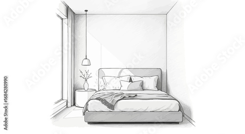 Minimalist Bedroom Interior Illustration with Natural Lighting Design