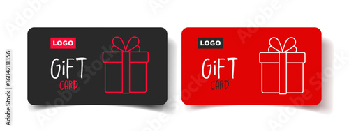 Set of modern gift cards for celebrations, greetings, Birthdays. Linear stylized gift. For business, shops. Template. Vector illustration.