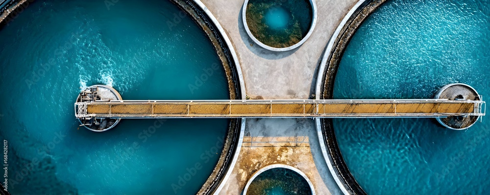 custom made wallpaper toronto digitalAerial view of an industrial water treatment facility showcasing the symmetry and vibrant colors of the tanks.