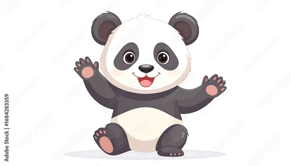 Naklejka premium Cute cartoon panda sitting, waving