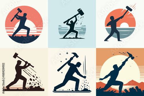 vector illustration of hammer thrower set
