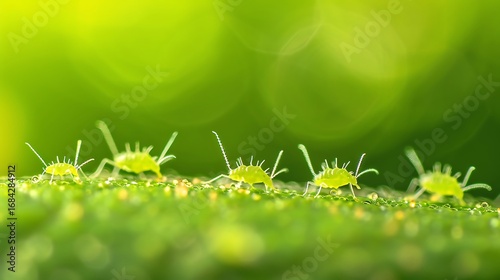 Tiny green aphids clustered on a plant stem in macro detail