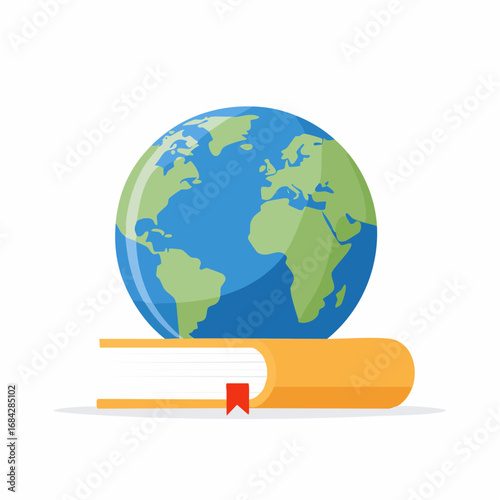 Flat Vector Illustration of a Globe with Book, Education Concept, Isolated on White Background