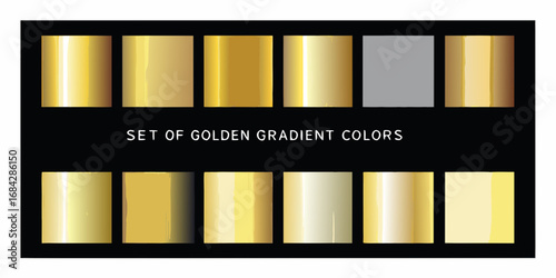 Collection of shiny metallic gold and silver gradient swatches for design backgrounds