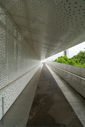 Inside of a modern overhead pedestrian bridge