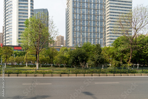 Empty urban road and buildings in the city