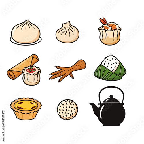 Asian Dumplings Set Vector Illustration.