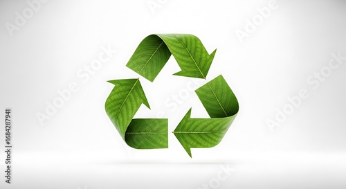 Recycling Symbol Made of Green Leaves on White Background