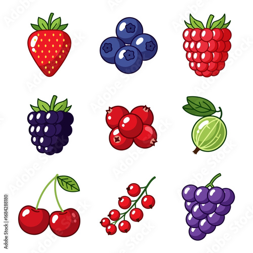 Berries set Cartoon vector illustration.
