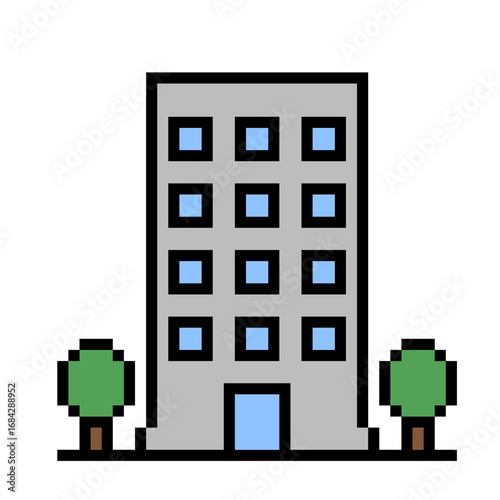 pixel building icon vector for architecture, real estate, and urban themes. This simple, retro, 8-bit style is perfect for websites, apps, or games with a creative and nostalgic feel.