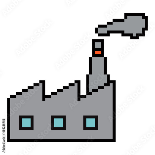 pixel factory icon vector for manufacturing, industry, and production. This simple, retro, 8-bit style is perfect for websites, apps, or games with a creative and nostalgic feel.