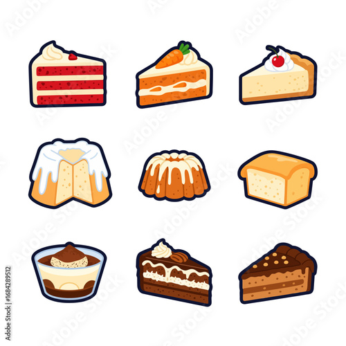 Cake slices set vector with desserts isolated.