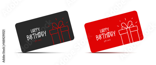 Set of minimalistic birthday gift cards. Retail, loyalty program, store, surprise, voucher, discounts. Linear gift, greeting. Vector illustration