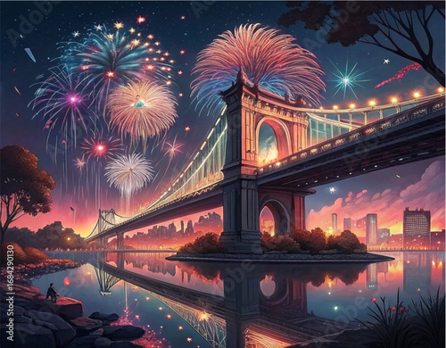 Fireworks Over Bridge
