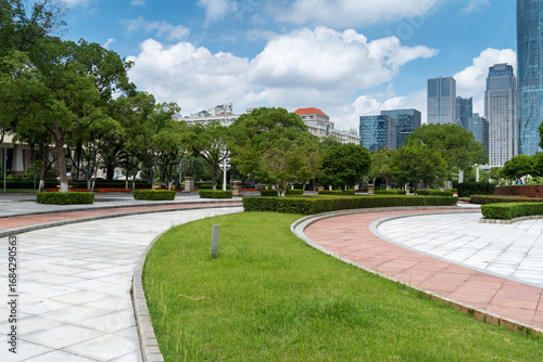 Photography city park with modern building background in shanghai
