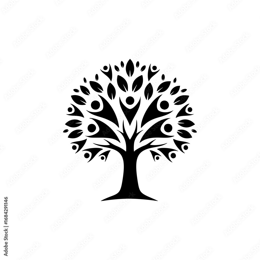 Naklejka premium Family tree of life silhouette vector illustration for logo design, symbolizing community, growth, and connection