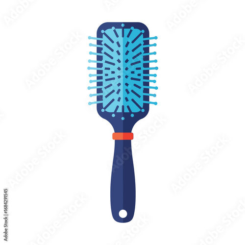Vector illustration of a blue plastic paddle hairbrush with an orange accent, isolated on a white background.