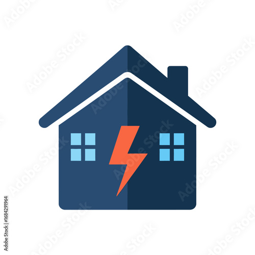 Stylized icon of a house with a lightning bolt, representing electrical issues or energy.