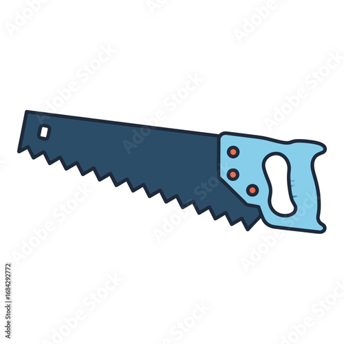 Outlined illustration of a hand saw, showing blade and handle.