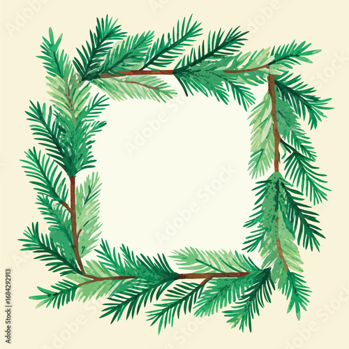 Christmas fir tree frame with green branches and decorations