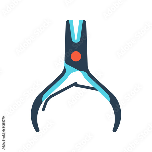 Precision pliers, teal and dark blue, red dot, crafting tool.